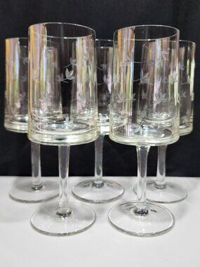 Vintage RARE Princess House Etched Crystal Drinking Glass Stemware Set of 5